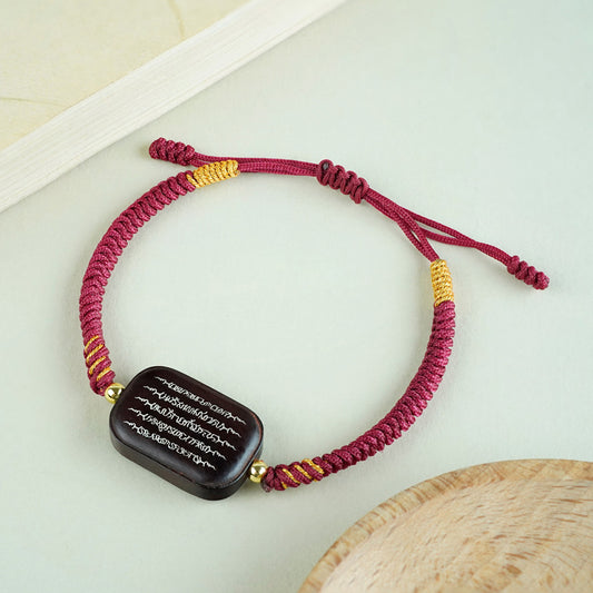 A silver-inlaid five-striped bracelet made of sandalwood and a small-leaf red sandalwood Zen bracelet