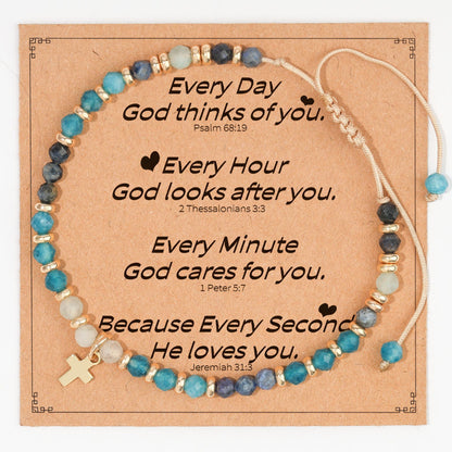 Hand-woven natural stone cross bracelet