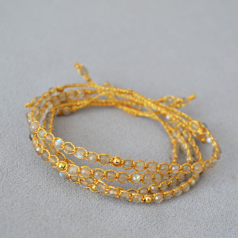 Retro grey glitter moonstone gold thread hand-woven beads