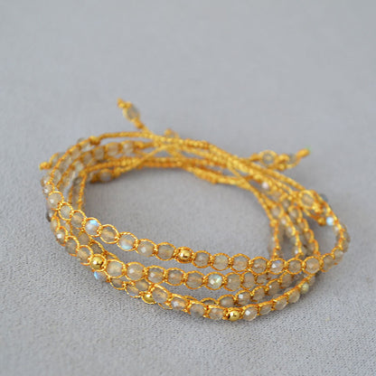 Retro grey glitter moonstone gold thread hand-woven beads