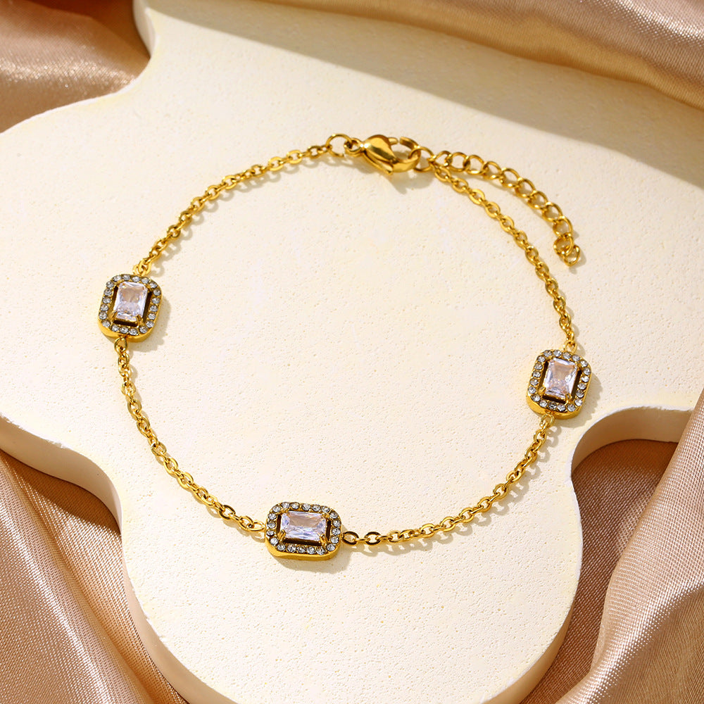 Dopamine-colored diamond set stainless steel bracelet