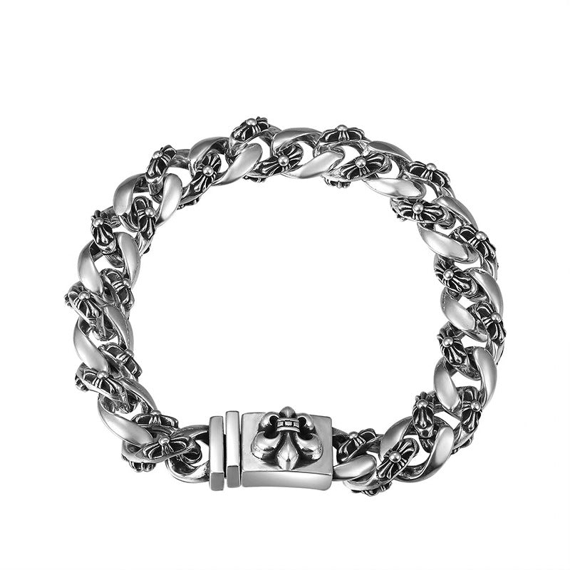The S925 bracelet features a sword, anchor and cross flower