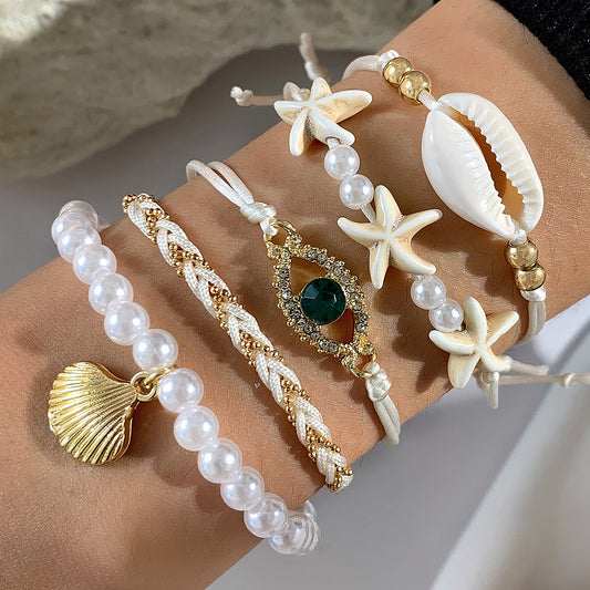 Vacation Series Beach Starfish Shell Rice Bead Woven bracelet