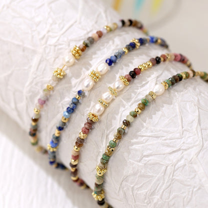 Semi-precious stone and pearl spliced bracelet