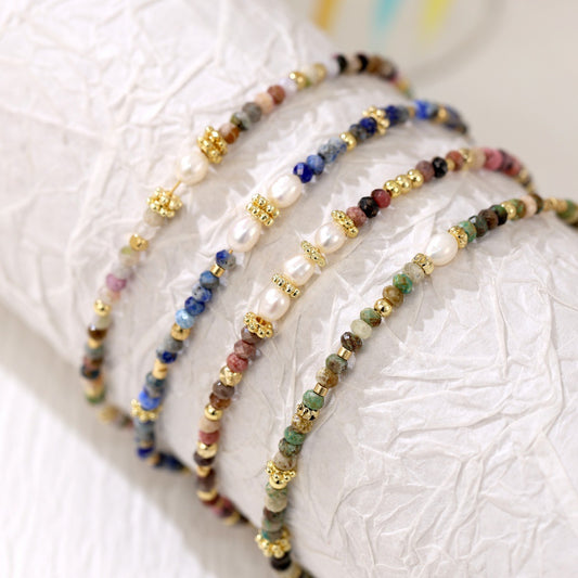 Semi-precious stone and pearl spliced bracelet