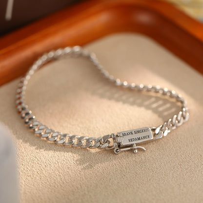 S925 Silver square English Cuban chain bracelet