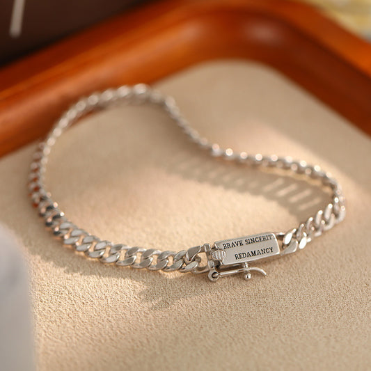 S925 Silver square English Cuban chain bracelet