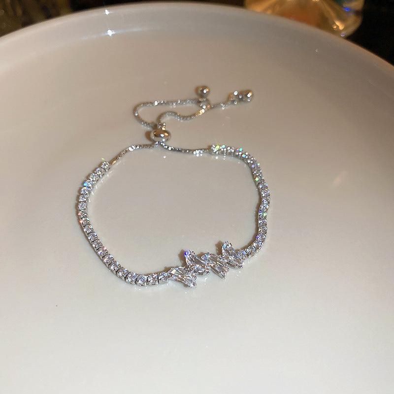 Zircon glass bead square heart adjustable bracelet