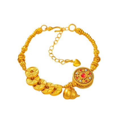 Ancient-style sand gold oil drip red and blue compass Five Emperors coin compass gourd bracelet