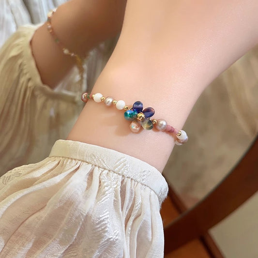 Colorful five-petal flower pearl necklace bracelet