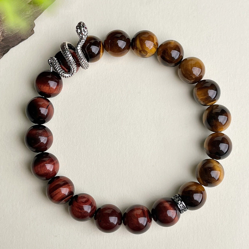 Natural tiger's eye stone zodiac year obsidian Buddhist prayer bead bracelet