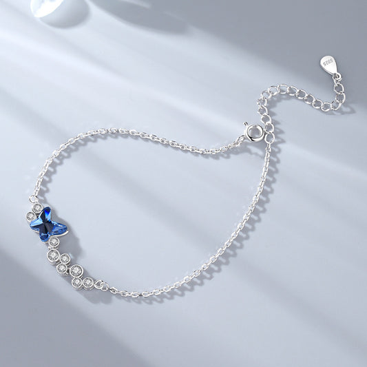 Butterfly Dance Bracelet for Women S925 Pure Silver Blue Butterfly Crystal