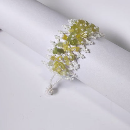 Handmade crushed stone beaded Bohemian hollowed-out rice bead crushed stone bracelet