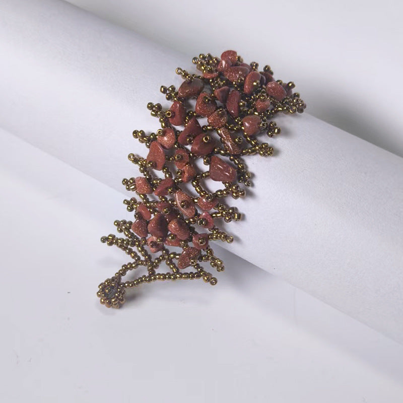 Handmade crushed stone beaded Bohemian hollowed-out rice bead crushed stone bracelet