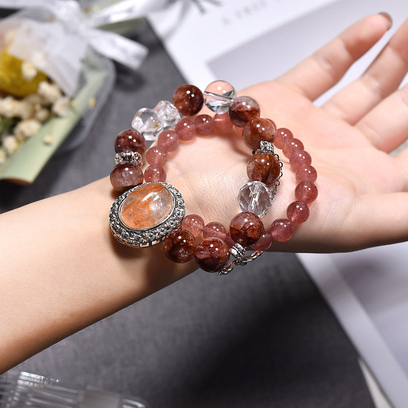 Red glue flower egg surface crystal bracelet, strawberry crystal diy bear accessory
