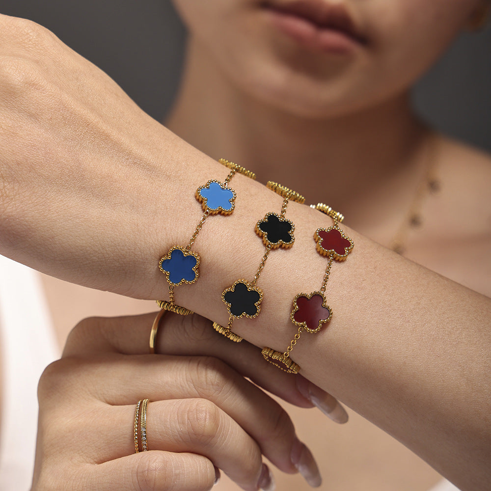 Five-leaf flower stainless steel bracelet