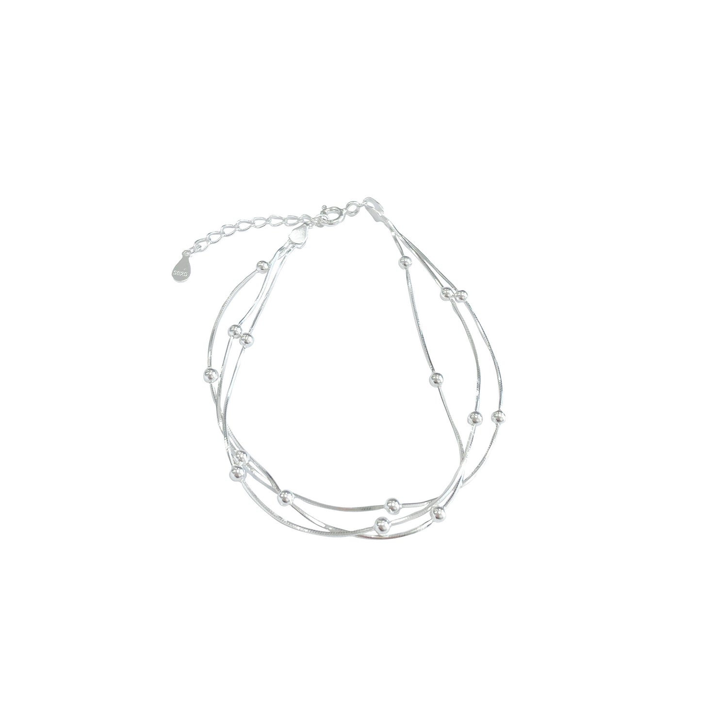 S925 sterling silver three-layer interlaced pearl snake bone bracelet