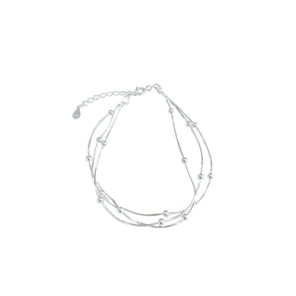 S925 sterling silver three-layer interlaced pearl snake bone bracelet