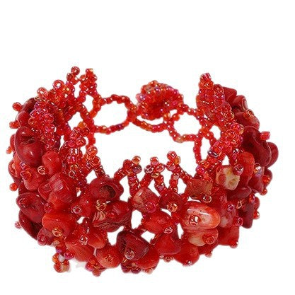 Handmade crushed stone beaded Bohemian hollowed-out rice bead crushed stone bracelet