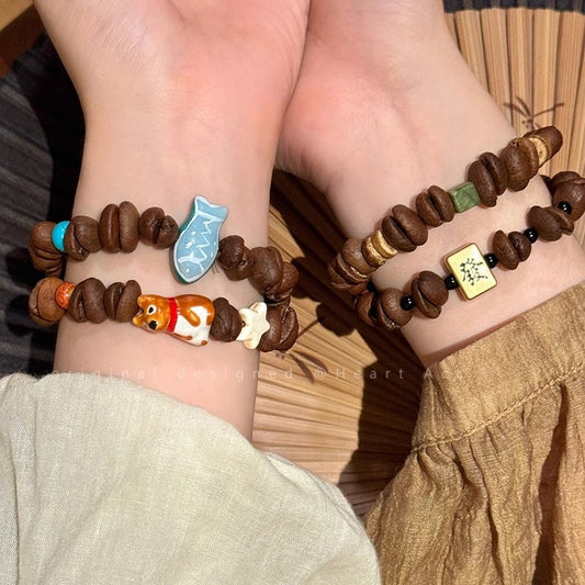 Coffee bean cat paw puppy beaded bracelet
