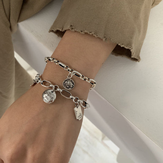 s925 silver wholesale bracelet with double layers of stars and elephants