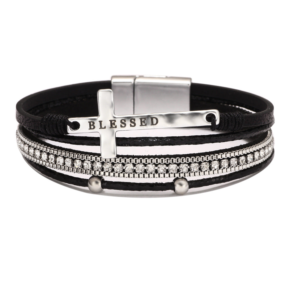 Cross bracelet with slightly set diamond magnetic clasp
