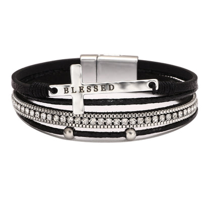 Cross bracelet with slightly set diamond magnetic clasp