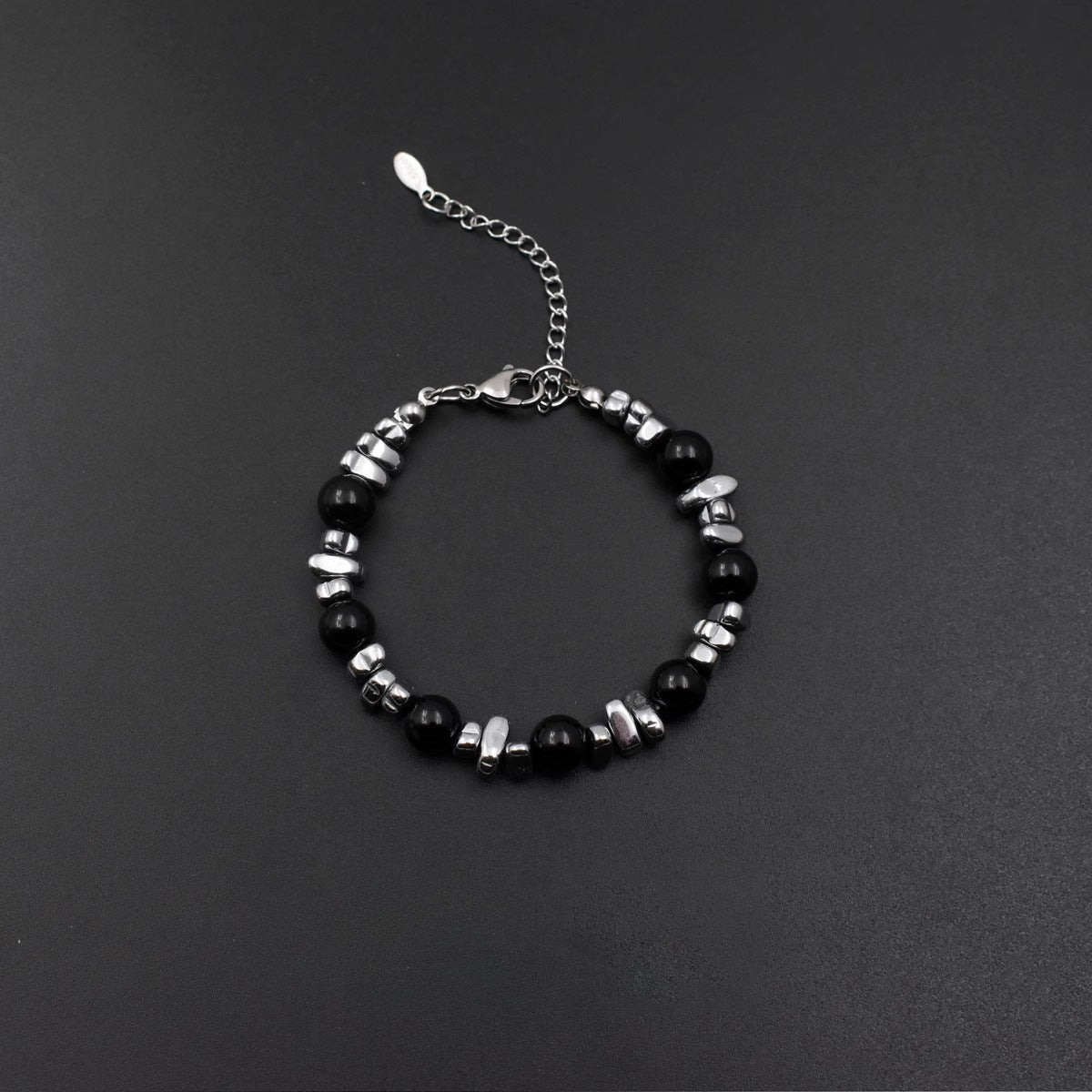 Silver beaded cat's eye stone spliced bracelet