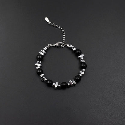 Silver beaded cat's eye stone spliced bracelet