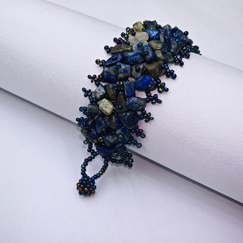 Handmade crushed stone beaded Bohemian hollowed-out rice bead crushed stone bracelet