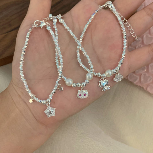 Star-shaped cat silver bracelet