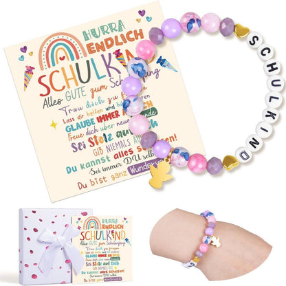 Unicorn pendant, colorful acrylic rice bead bracelet