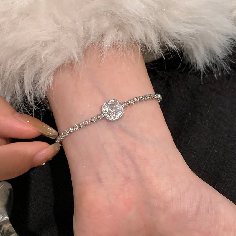 Zircon glass bead square heart adjustable bracelet