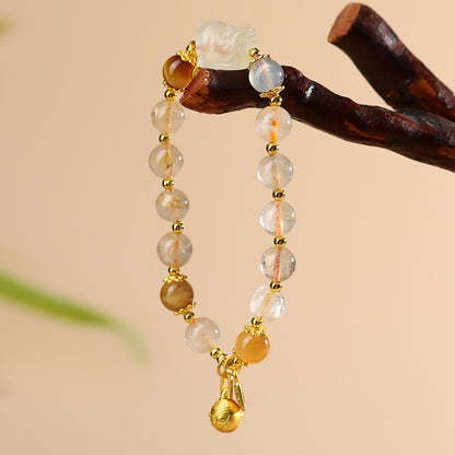 Natural gold rutile yellow crystal PI Xiu Gold Devouring Beast bracelet