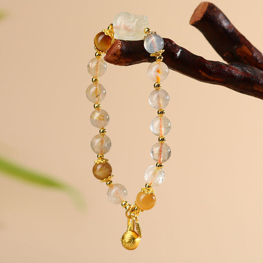 Natural gold rutile yellow crystal PI Xiu Gold Devouring Beast bracelet