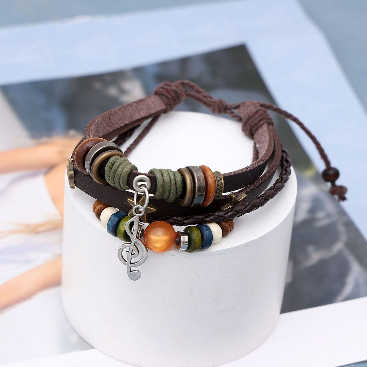 Woven leather star beads