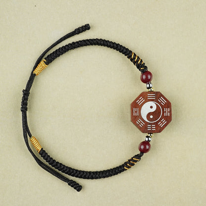 Jujube wood inlaid with silver, Tai Chi woven diamond knot bracelet