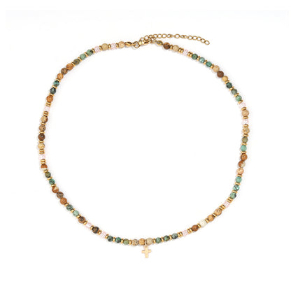 Hand-woven natural stone cross bracelet