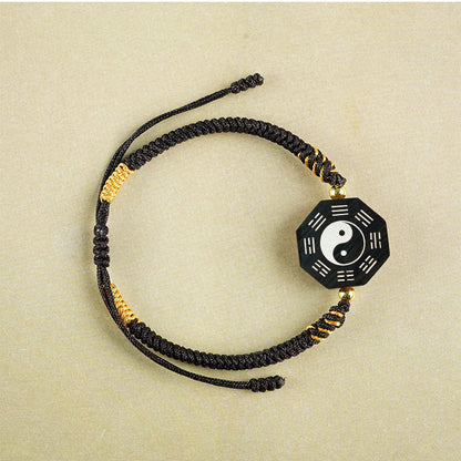 Jujube wood inlaid with silver, Tai Chi woven diamond knot bracelet