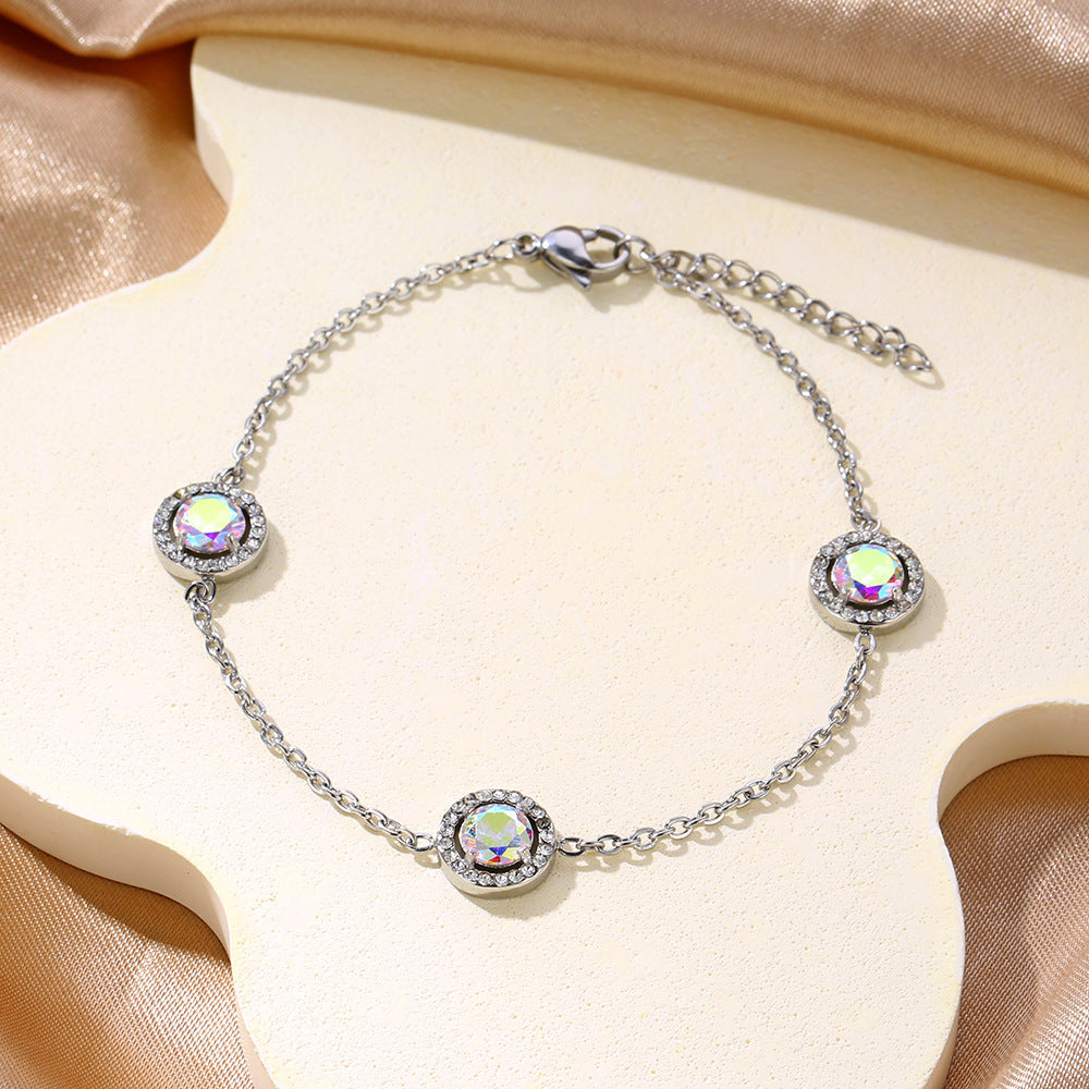 Dopamine-colored diamond set stainless steel bracelet
