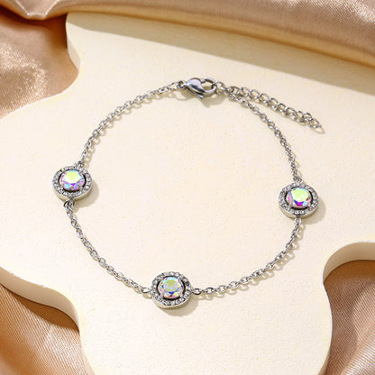 Dopamine-colored diamond set stainless steel bracelet