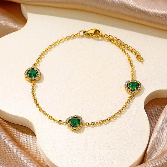 Dopamine-colored diamond set stainless steel bracelet