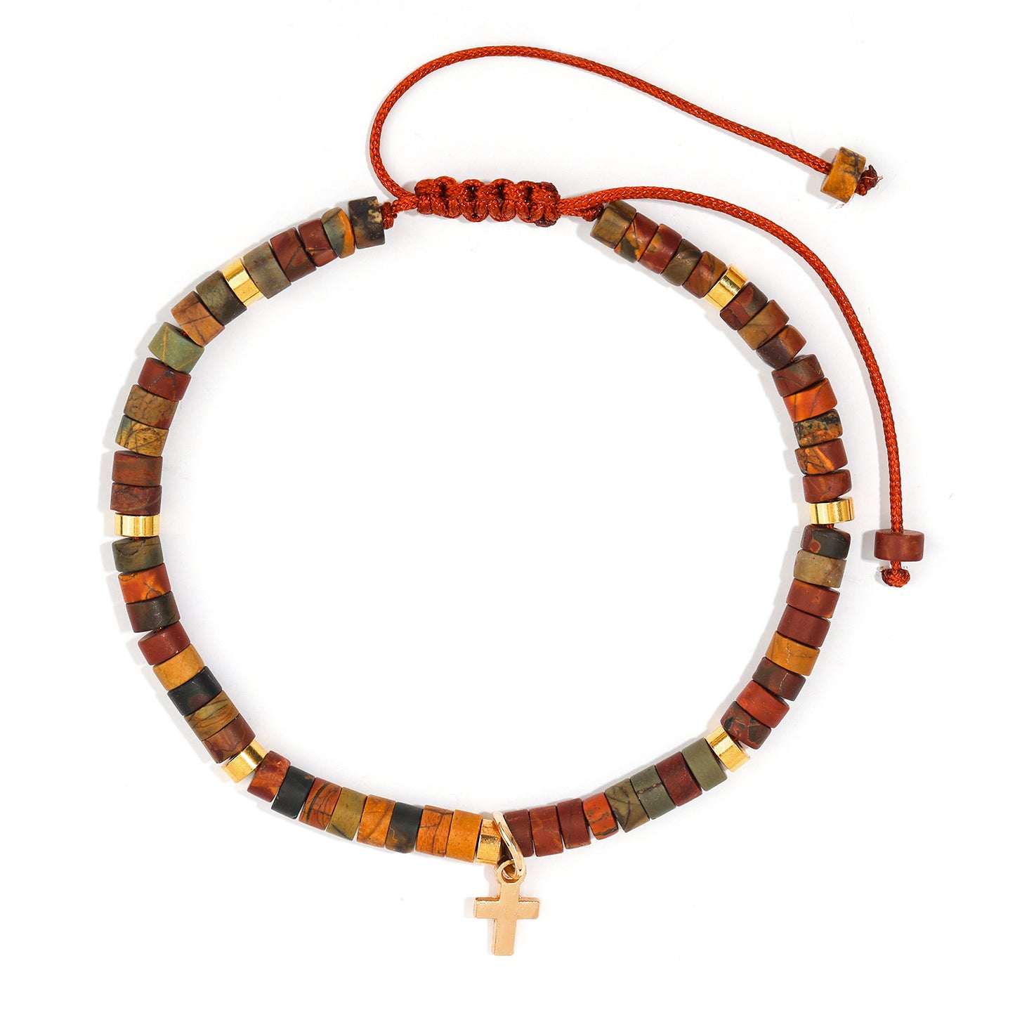 Hand-woven natural stone cross bracelet
