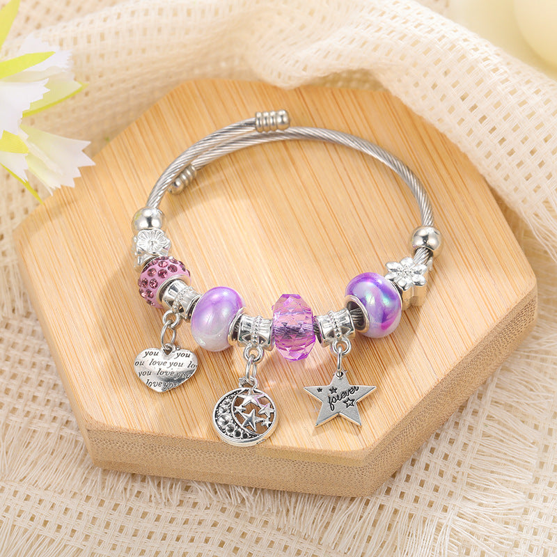 DIY beaded bracelet with multi-element stainless steel and copper alloy rhinestone