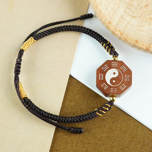 Jujube wood inlaid with silver, Tai Chi woven diamond knot bracelet