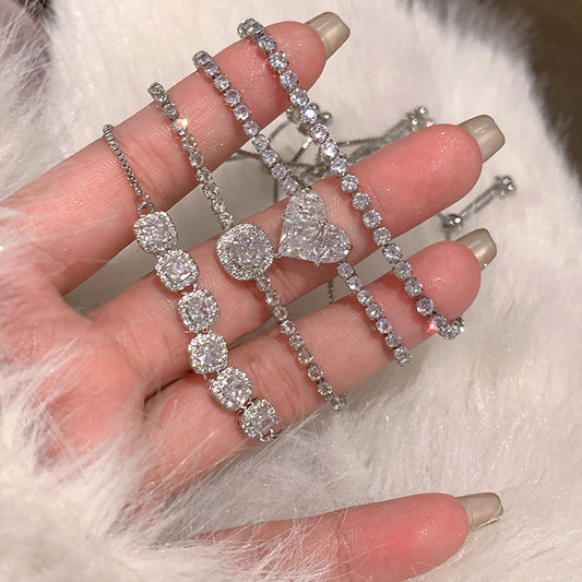 Zircon glass bead square heart adjustable bracelet