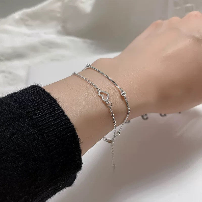 S925 Silver double-layer heart bracelet
