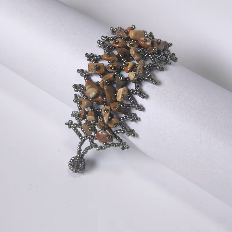 Handmade crushed stone beaded Bohemian hollowed-out rice bead crushed stone bracelet