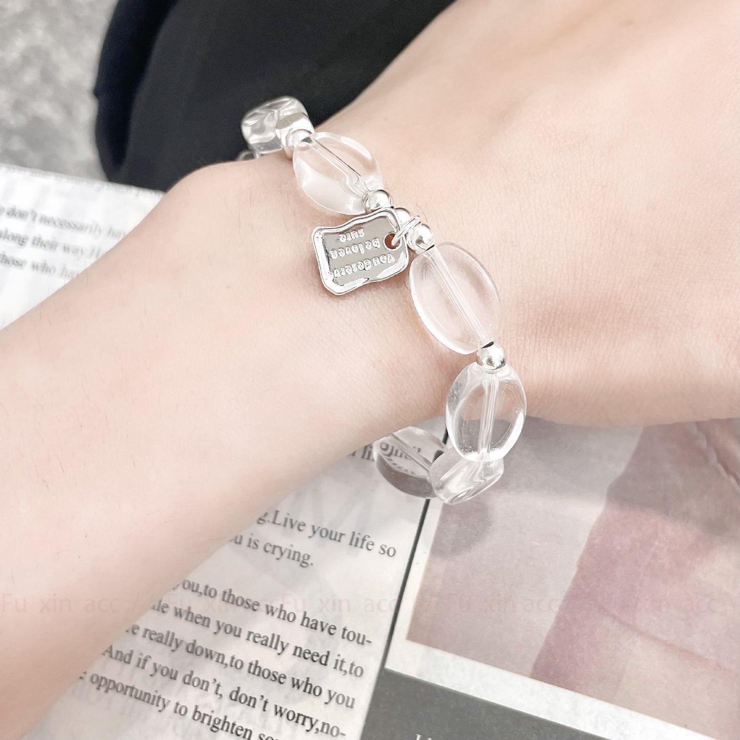 Transparent crystal beaded bracelet