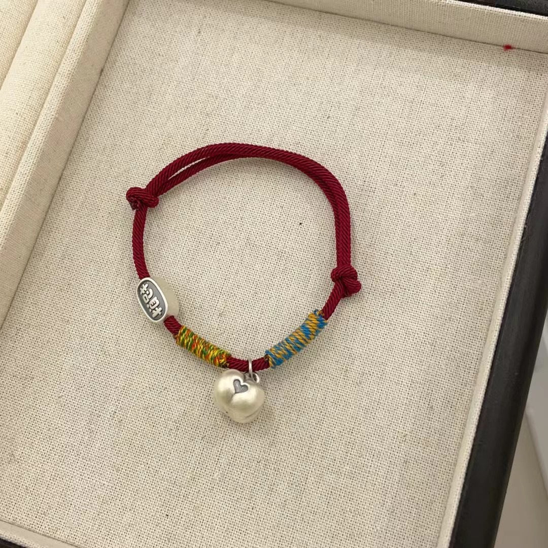 Good persimmons come true, everything goes well. 999 pure silver bracelet, red string for good luck, peace and prosperity